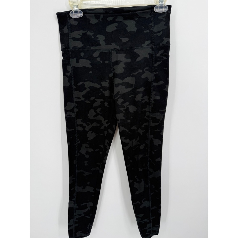 Danskin Camo Leggings Women Medium Black Grey High‎ Waisted Pockets Activewear